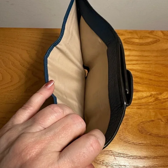 Chloe Blue Leather Compact Alphabet Collection Leather Wallet with Gold Accents - Picture 6 of 7